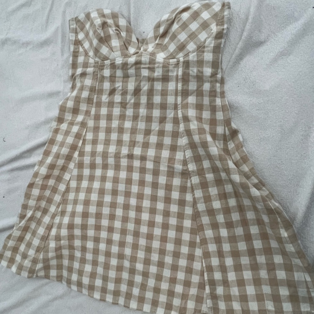 Zara micro mini gingham structured strapless dress
